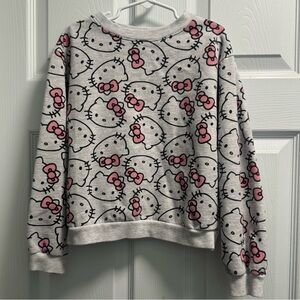 Sanrio Hello Kitty All-over Print Crew neck Gray Sweater Pink Bows Size 7 Girls
